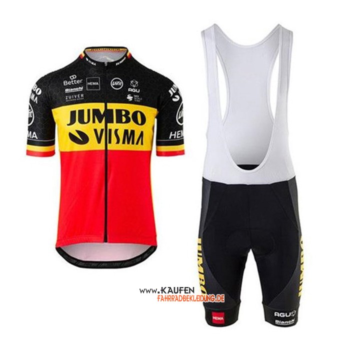 Jumbo Visma Kurzarmtrikot 2020 und Kurze Tragerhose Shwarz Gelb Rot